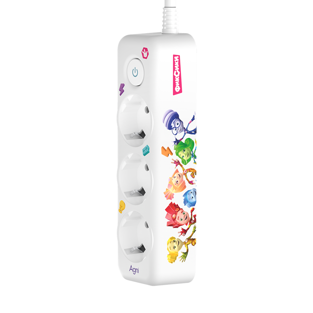 Cетевой фильтр плоский AGNI х Фиксики 3 розетки, 2 метра, белый TP-FD3E-FX