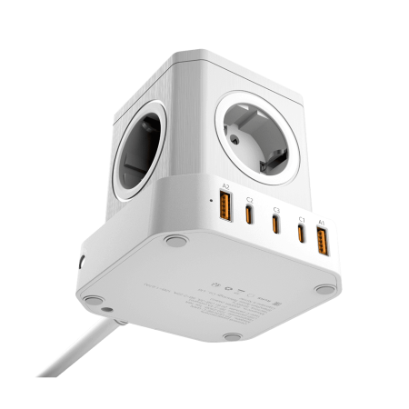 Сетевой фильтр башня 5 розеток, 2 метра, GaN зарядка, 2 USB +3 Type-C 65 Вт, белый TP-VE5U5E-С 