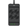 Сетевой фильтр плоский 4 розетки, 5 метров, 3 USB + 1 Type-C 20 Вт, чёрный TP-FS4U4E-PD