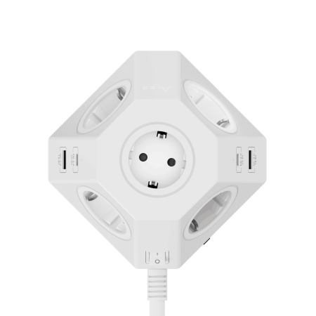 Сетевой фильтр пирамида 5 розеток, 2 метра, 2 USB-A+2 USB-C, белый TP-VH4U5E-PD