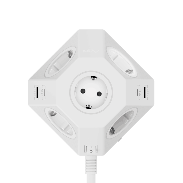 Сетевой фильтр пирамида 5 розеток, 2 метра, 2 USB-A+2 USB-C, белый TP-VH4U5E-PD