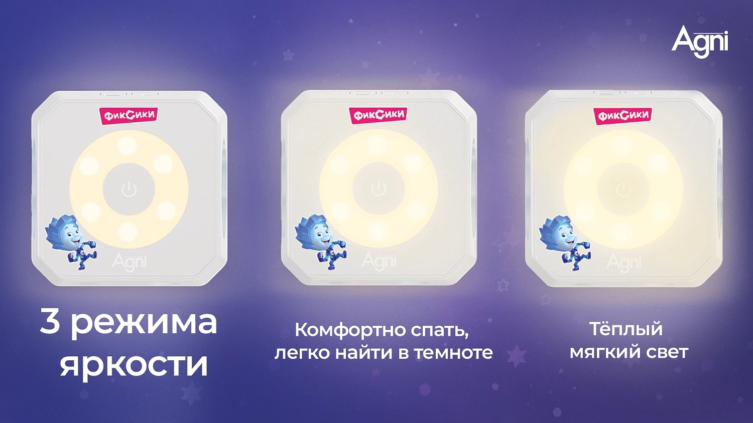 Разветвитель для розетки AGNI х Фиксики на 3 розетки, ночник, 1 USB 18 Вт + 1 Type-C 20 Вт, белый TP-WJ2U3E-L-FX