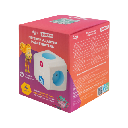 Разветвитель AGNI х Фиксики на 4 розетки, белый TP-WJ4E-FX