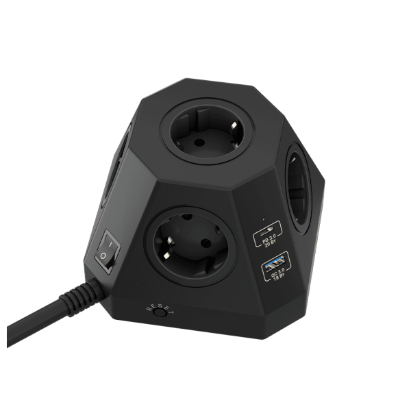 Сетевой фильтр пирамида 5 розеток, 2 метра, 2 USB-A+2 USB-C, чёрный TP-VH4U5E-PD