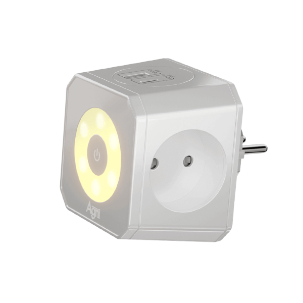 Разветвитель на 3 розетки, ночник, 1 USB 18 Вт + 1 Type-C 20 Вт, серый TP-WJ2U3E-L