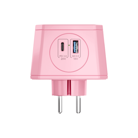 Разветвитель на 3 розетки, 1 USB 18 Вт + 1 Type-C 20 Вт, розовый TP-WJ2U3E