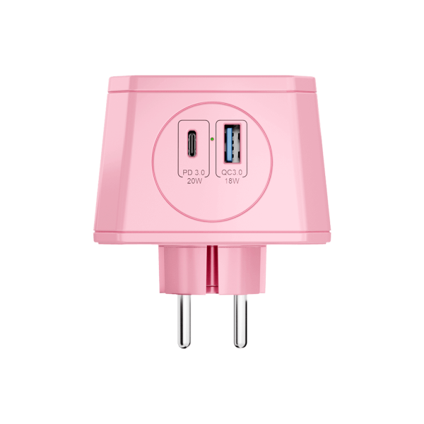 Разветвитель на 3 розетки, 1 USB 18 Вт + 1 Type-C 20 Вт, розовый TP-WJ2U3E