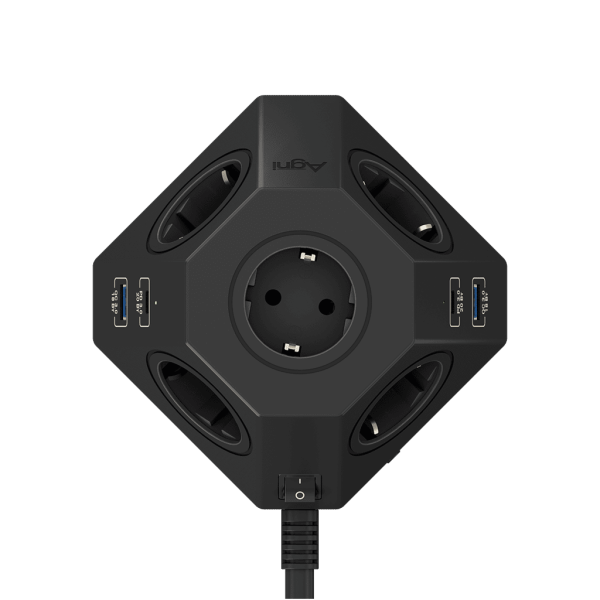 Сетевой фильтр пирамида 5 розеток, 2 метра, 2 USB-A+2 USB-C, чёрный TP-VH4U5E-PD