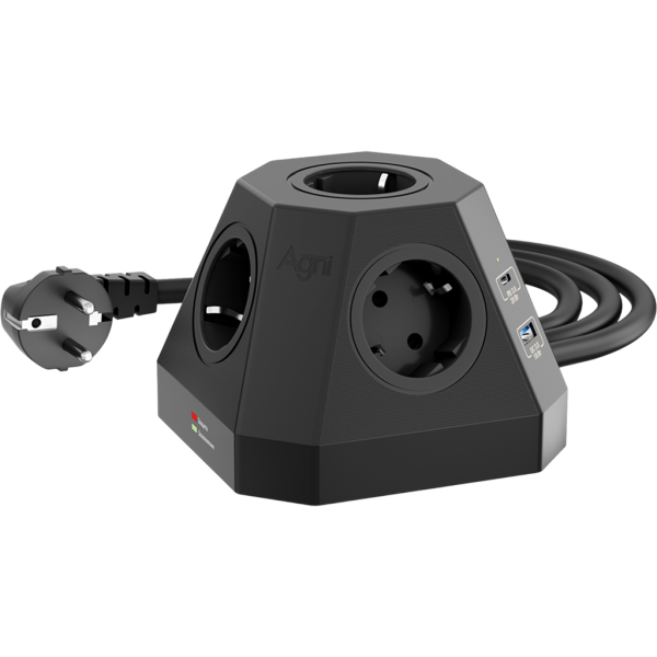 Сетевой фильтр пирамида 5 розеток, 2 метра, 2 USB-A+2 USB-C, чёрный TP-VH4U5E-PD