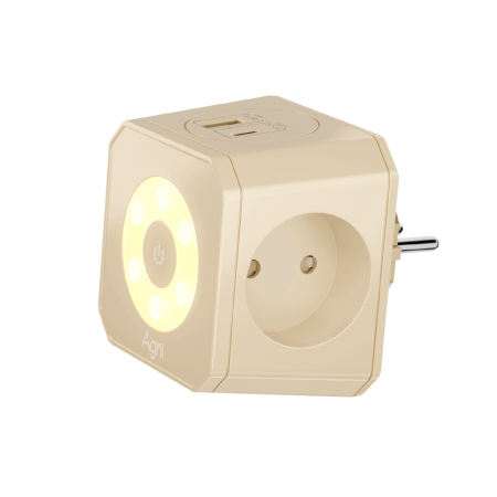 Разветвитель на 3 розетки, ночник, 1 USB 18 Вт + 1 Type-C 20 Вт, слоновая кость TP-WJ2U3E-L