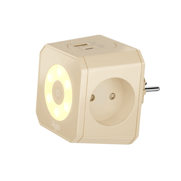 Разветвитель на 3 розетки, ночник, 1 USB 18 Вт + 1 Type-C 20 Вт, слоновая кость TP-WJ2U3E-L