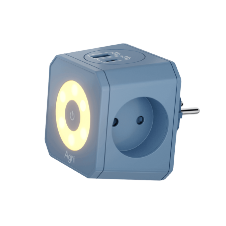 Разветвитель на 3 розетки, ночник, 1 USB 18 Вт + 1 Type-C 20 Вт, синий TP-WJ2U3E-L