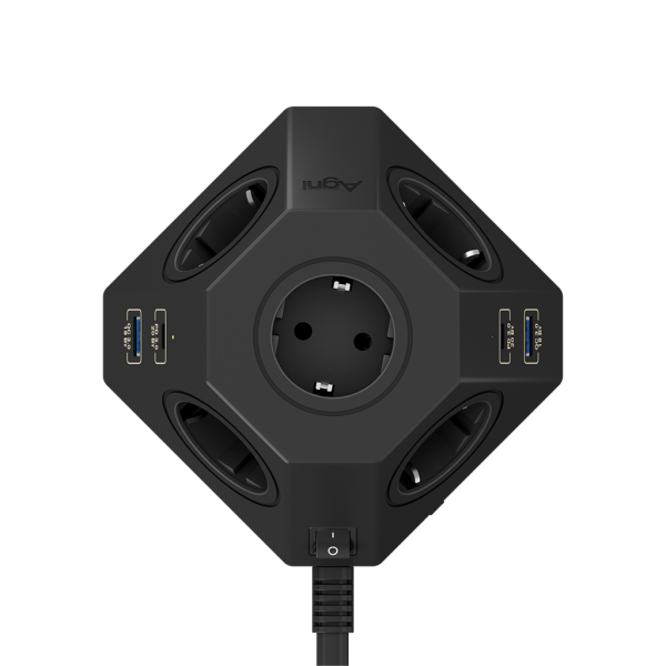 Сетевой фильтр пирамида 5 розеток, 2 метра, 2 USB-A+2 USB-C, чёрный TP-VH4U5E-PD