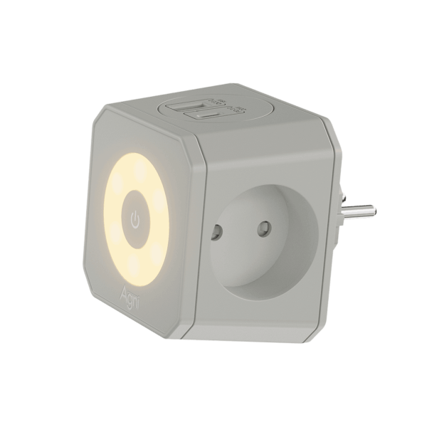 Разветвитель на 3 розетки, ночник, 1 USB 18 Вт + 1 Type-C 20 Вт, серебристо-серый TP-WJ2U3E-L