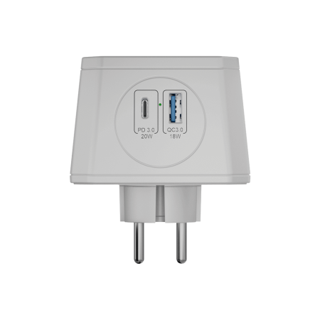 Разветвитель на 3 розетки, ночник, 1 USB 18 Вт + 1 Type-C 20 Вт, серый TP-WJ2U3E-L