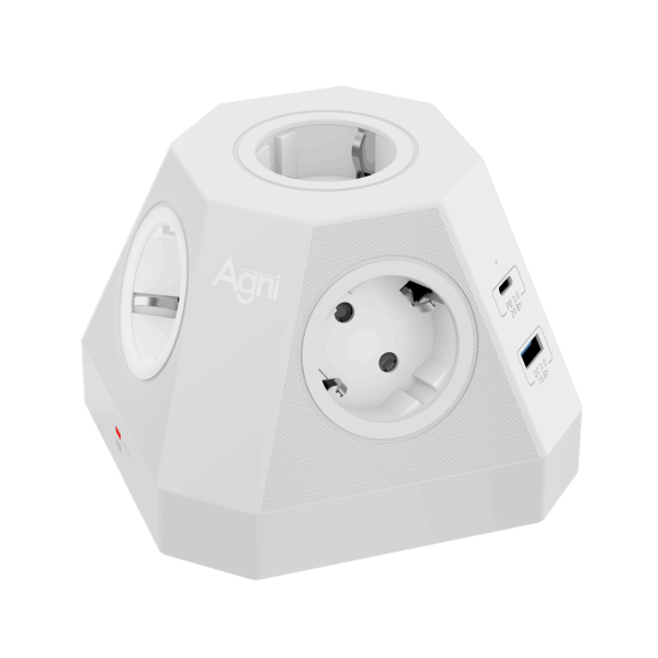 Сетевой фильтр пирамида 5 розеток, 2 метра, 2 USB-A+2 USB-C, белый TP-VH4U5E-PD