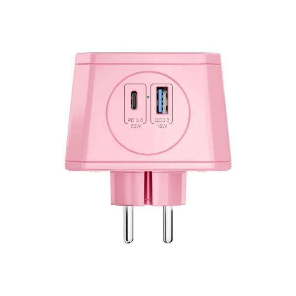 Разветвитель на 3 розетки, ночник, 1 USB 18 Вт + 1 Type-C 20 Вт, розовый TP-WJ2U3E-L