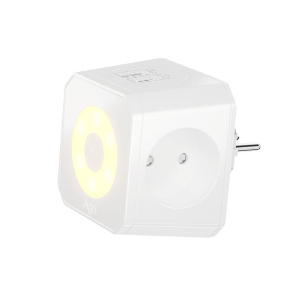 Разветвитель на 3 розетки, ночник, 1 USB 18 Вт + 1 Type-C 20 Вт, белый TP-WJ2U3E-L