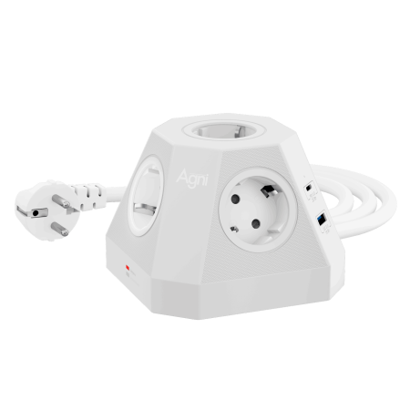 Сетевой фильтр пирамида 5 розеток, 2 метра, 2 USB-A+2 USB-C, белый TP-VH4U5E-PD