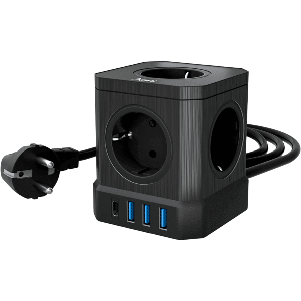 Сетевой фильтр башня 5 розеток, 3 метра, 3 USB + 1 Type-C 20 Вт, чёрный TP-VE4U5E-С