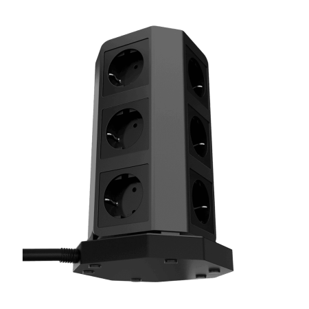 Сетевой фильтр башня 9 розеток, 3 метра, 4 USB + 1 Type-C 65 Вт, чёрный TP-VD5U9E-C
