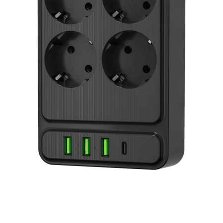 Сетевой фильтр плоский 8 розеток, 3 метра, 3 USB + 1 Type-C 20 Вт, чёрный TP-FS4U8E-PD