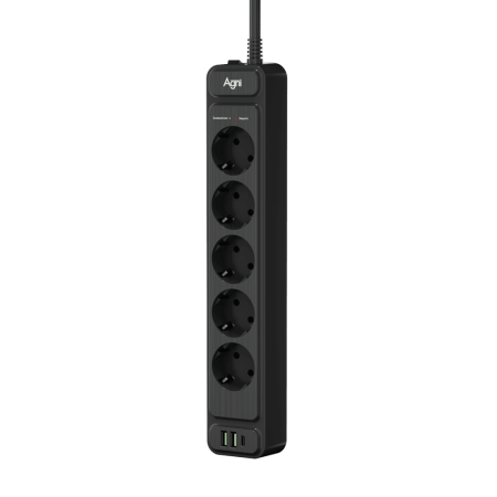 Сетевой фильтр плоский 5 розеток, 3 метра, 2 USB + 1 Type-C 20 Вт, чёрный TP-FS3U5E-PD