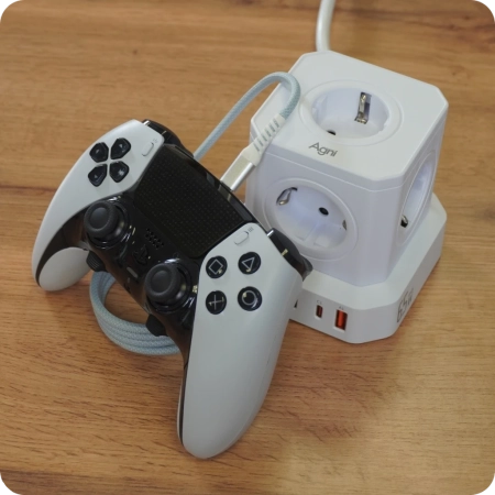 Сетевой фильтр башня 5 розеток, 2 метра, GaN зарядка, 2 USB +3 Type-C 65 Вт, белый TP-VE5U5E-С 