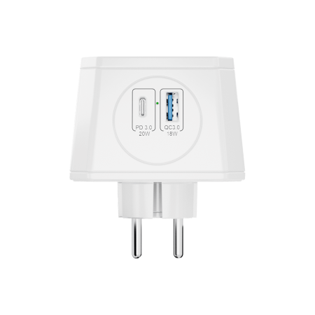 Разветвитель на 3 розетки, ночник, 1 USB 18 Вт + 1 Type-C 20 Вт, белый TP-WJ2U3E-L