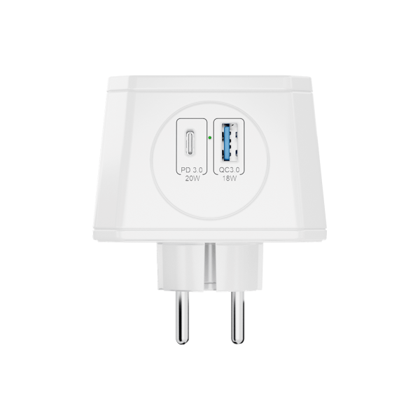 Разветвитель на 3 розетки, ночник, 1 USB 18 Вт + 1 Type-C 20 Вт, белый TP-WJ2U3E-L
