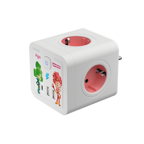 Разветвитель AGNI х Фиксики на 4 розетки, 2 USB + 1 Type-C 20 Вт, белый TP-WJ3U4E-C-FX