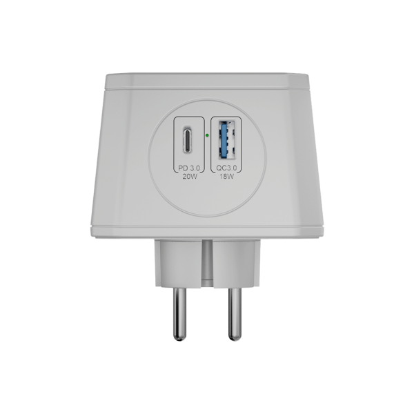 Разветвитель на 3 розетки, 1 USB 18 Вт + 1 Type-C 20 Вт, серый TP-WJ2U3E