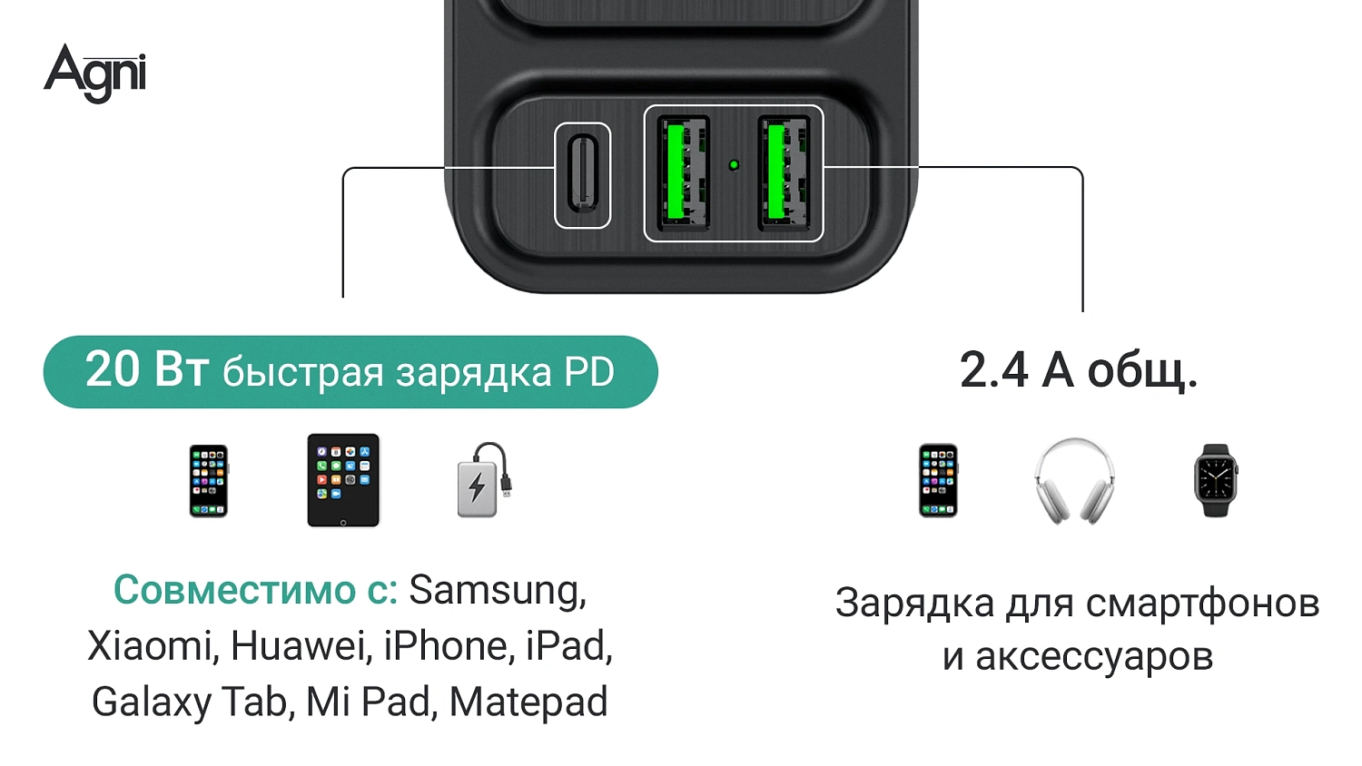 Сетевой фильтр плоский 3 розетки, 5 метров, 2 USB +1 Type-C 20 Вт, чёрный TP-FS3U3E-PD