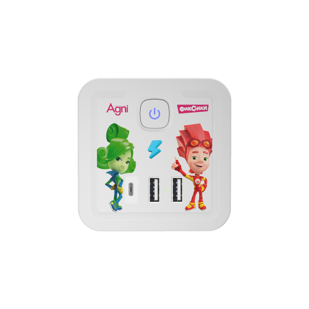 Разветвитель AGNI х Фиксики на 4 розетки, 2 USB + 1 Type-C 20 Вт, белый TP-WJ3U4E-C-FX