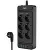 Сетевой фильтр плоский 6 розеток, 2 метра, 3 USB + 1 Type-C 20 Вт, чёрный TP-FS4U6E-C