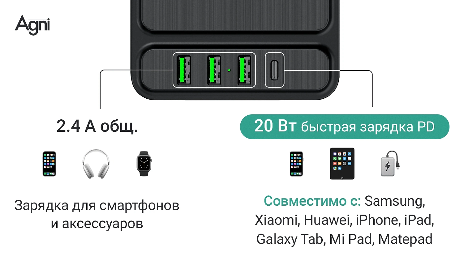 Сетевой фильтр плоский 4 розетки, 5 метров, 3 USB + 1 Type-C 20 Вт, чёрный TP-FS4U4E-PD