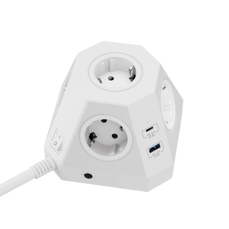 Сетевой фильтр пирамида 5 розеток, 2 метра, 2 USB-A+2 USB-C, белый TP-VH4U5E-PD