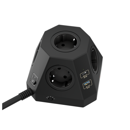 Сетевой фильтр пирамида 5 розеток, 2 метра, 2 USB-A+2 USB-C, чёрный TP-VH4U5E-PD